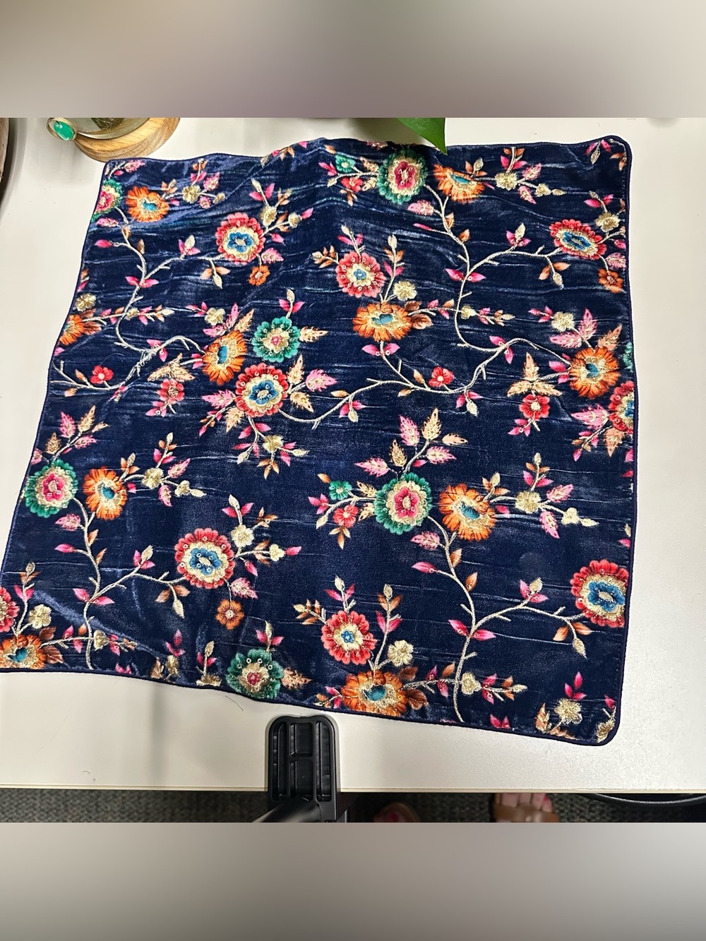 Velvet embroidered pillow cushion cover 18”